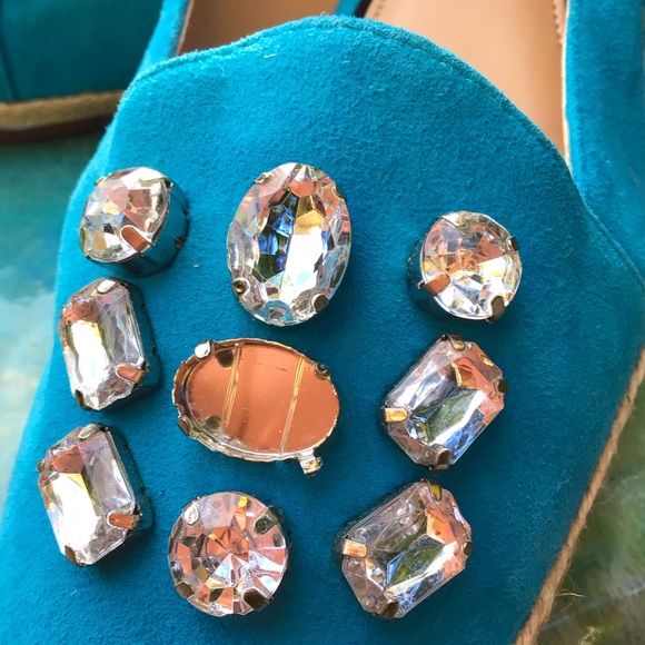 JUDITH RIPKA Olivia*(7M) WOMEN’S Leather Suede Espadrilles Jeweled in Turquoise. - Picture 8 of 8